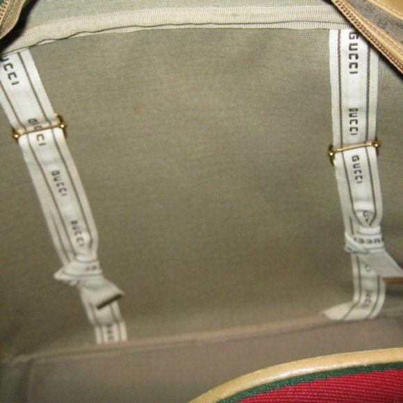 ❤️AUTH Vintage GUCCI SUITCASE Luggage Red / Green +Gucci Crest Zipper Pull 17x13 - Picture 12 of 12
